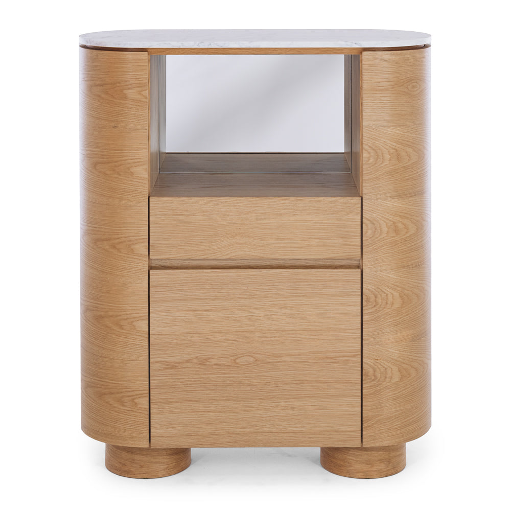 Akita Natural Oak Bar Cabinet (Marble Top)-FurniturebyDesign