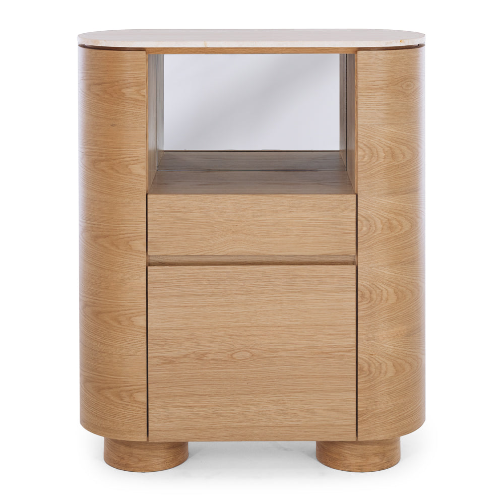 Natural Oak Bar Cabinet (Travertine Top)-FurniturebyDesign.