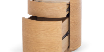 Muse Natural Oak Bedside Travertine Top-FurniturebyDesign.