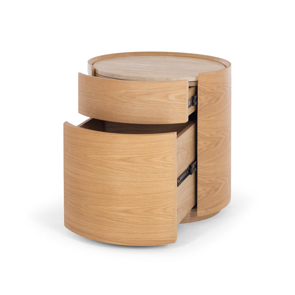 Muse Natural Oak Bedside Travertine Top-FurniturebyDesign.