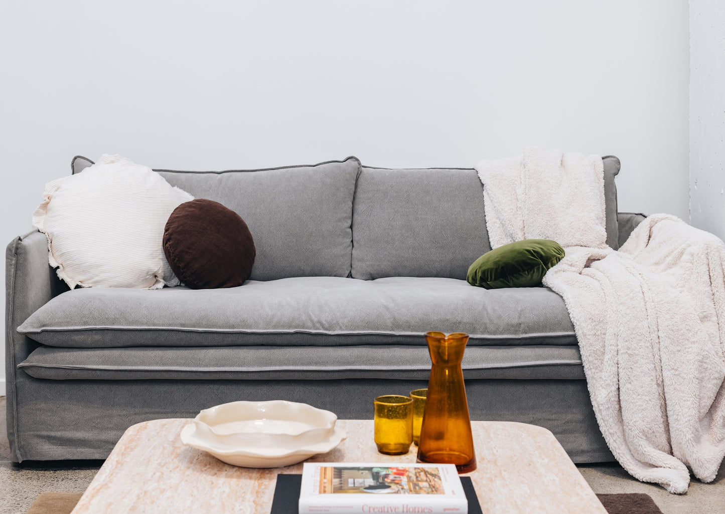 Hamilton Slipcover 3 Seater Sofa (Cement)-FurniturebyDesign.