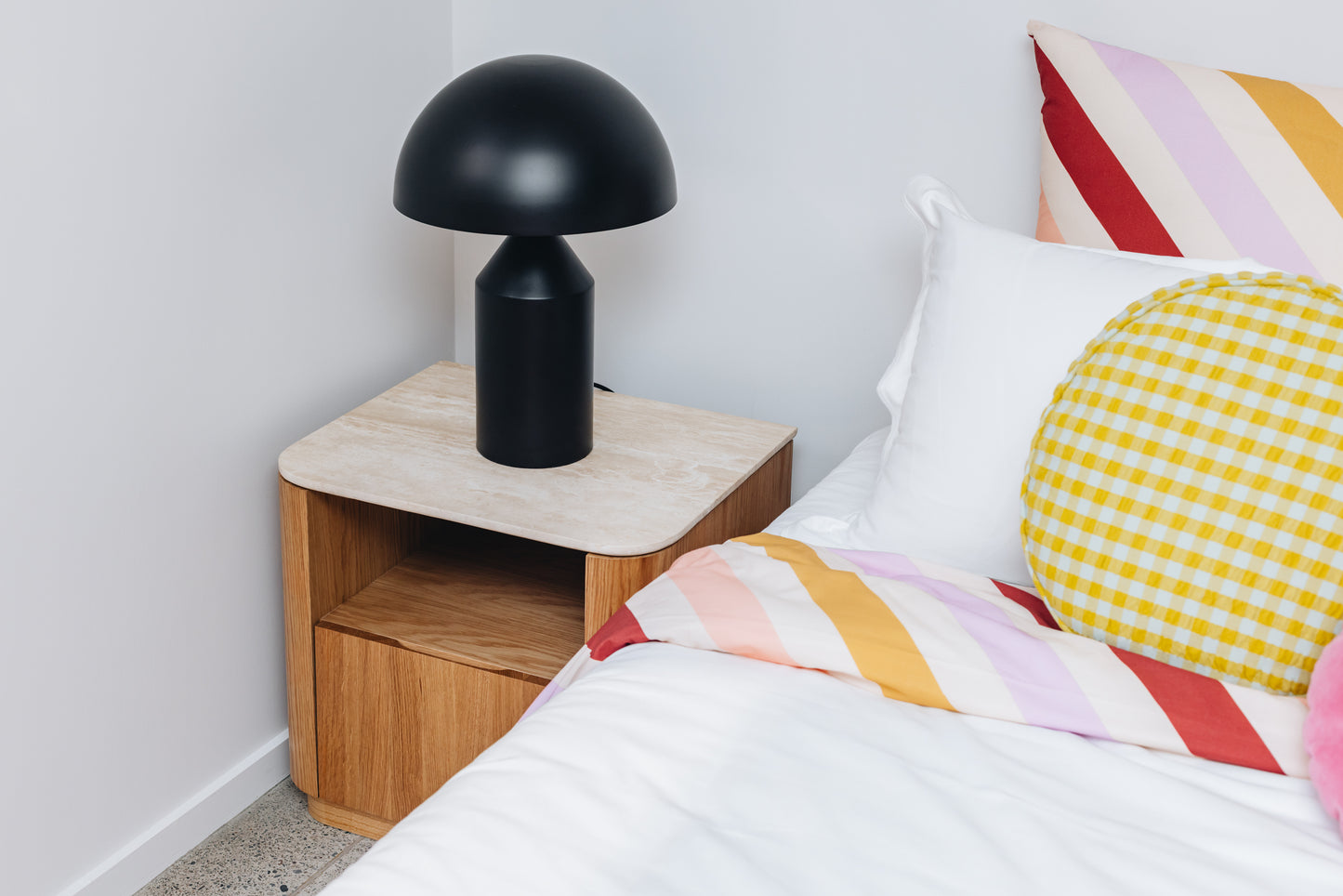 Stash 1 Drawer Bedside - Travertine Top-FurniturebyDesign.
