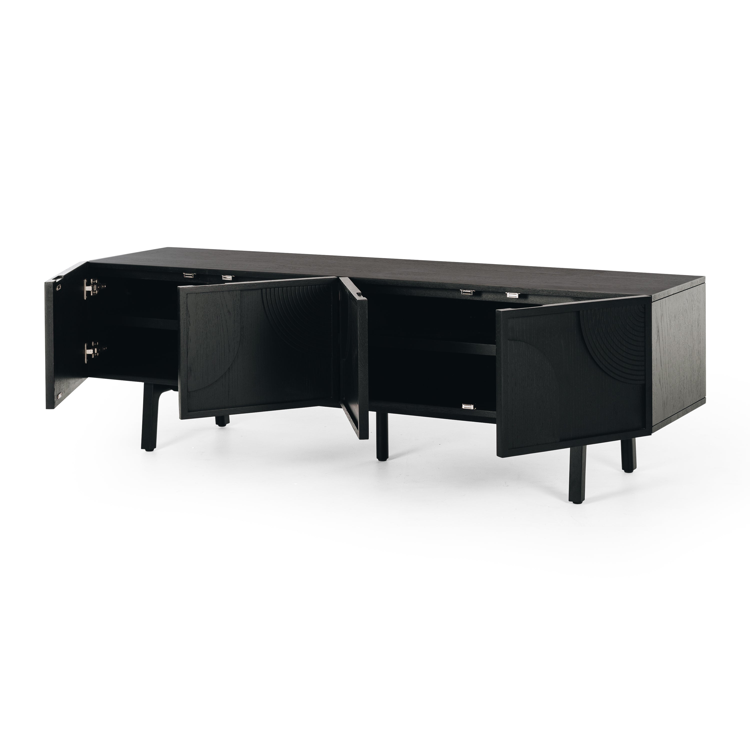 Contemporary TV Stand in Brown Oak Finish and Satin Nickel Metal Legs main image 1