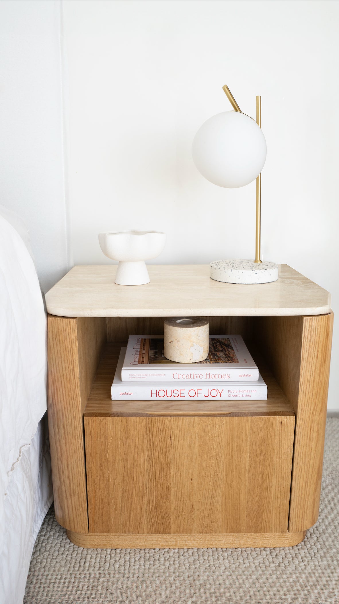 Stash 1 Drawer Bedside - Travertine Top