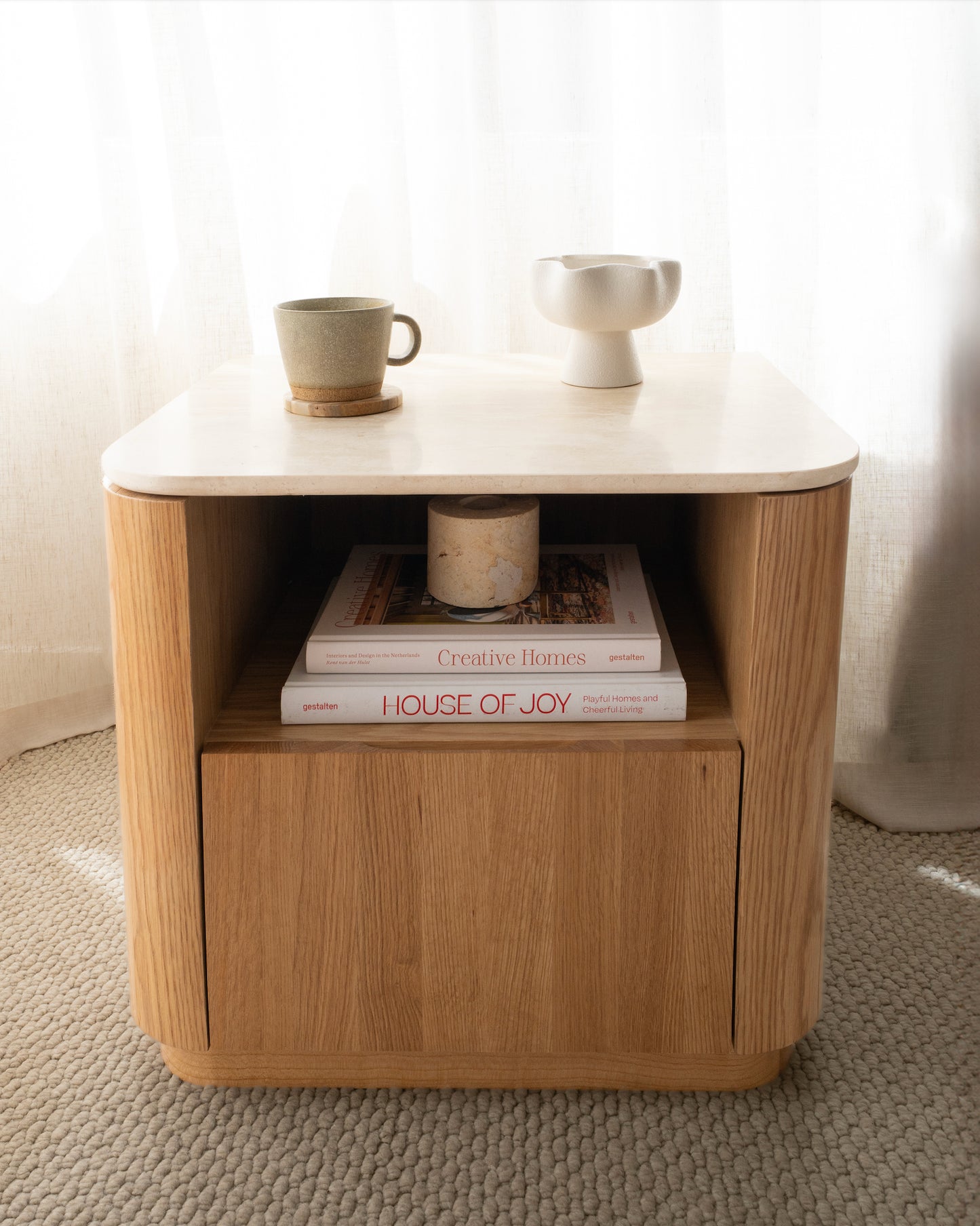Stash 1 Drawer Bedside - Travertine Top