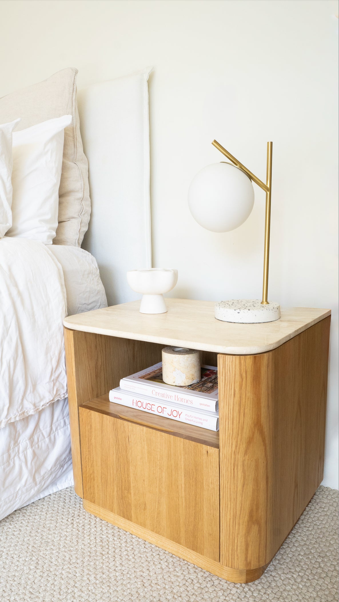Stash 1 Drawer Bedside - Travertine Top