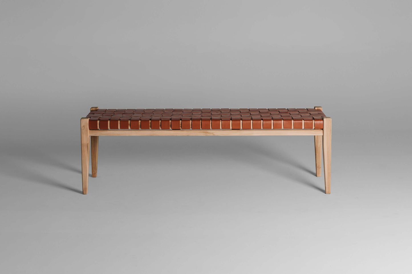 Indo Bench - Tan Leather and Teak