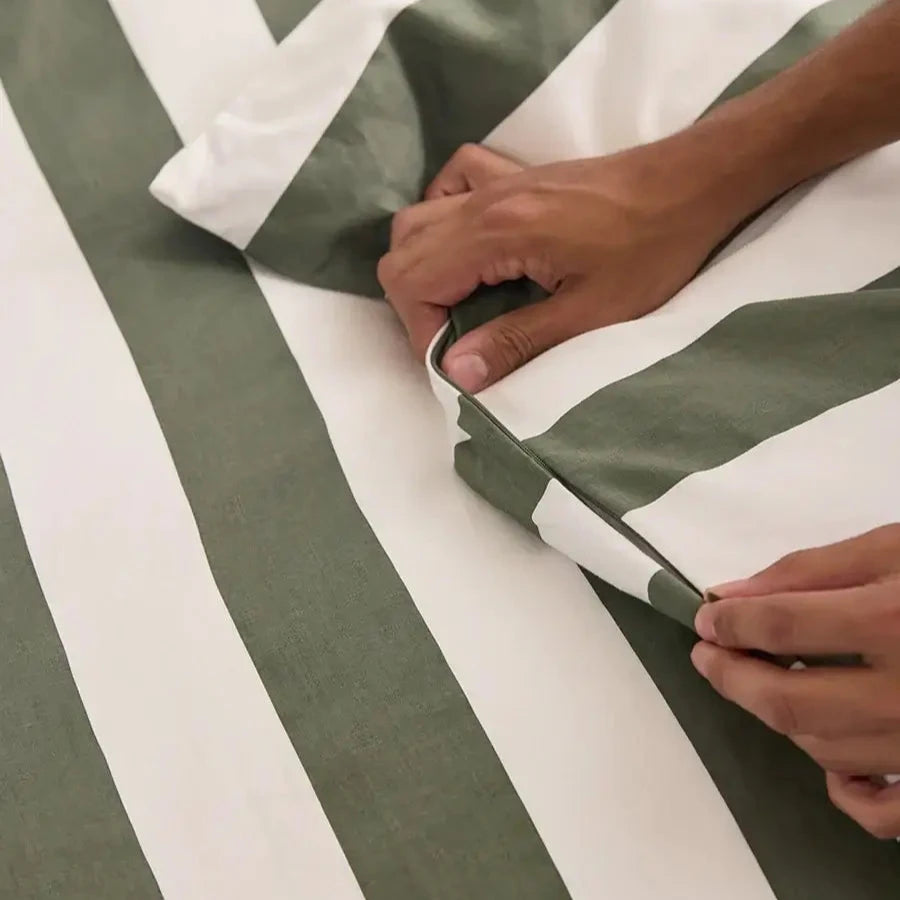 Organic Cotton Duvet - Matcha Stripes-FurniturebyDesign.