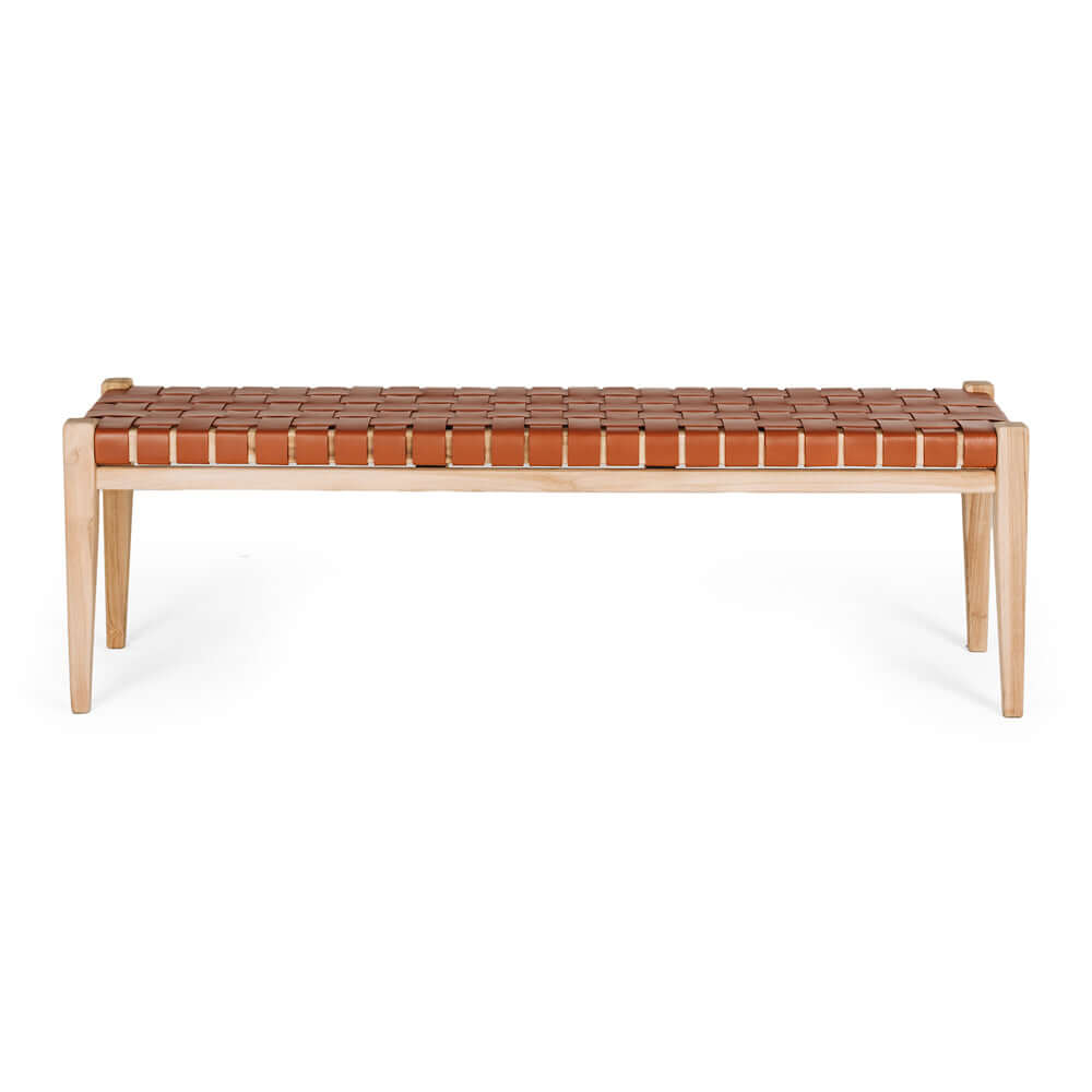 Indo Bench - Tan Leather and Teak