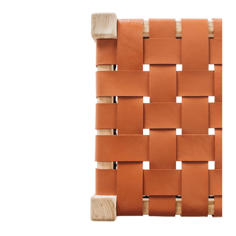 Indo Bench - Tan Leather and Teak