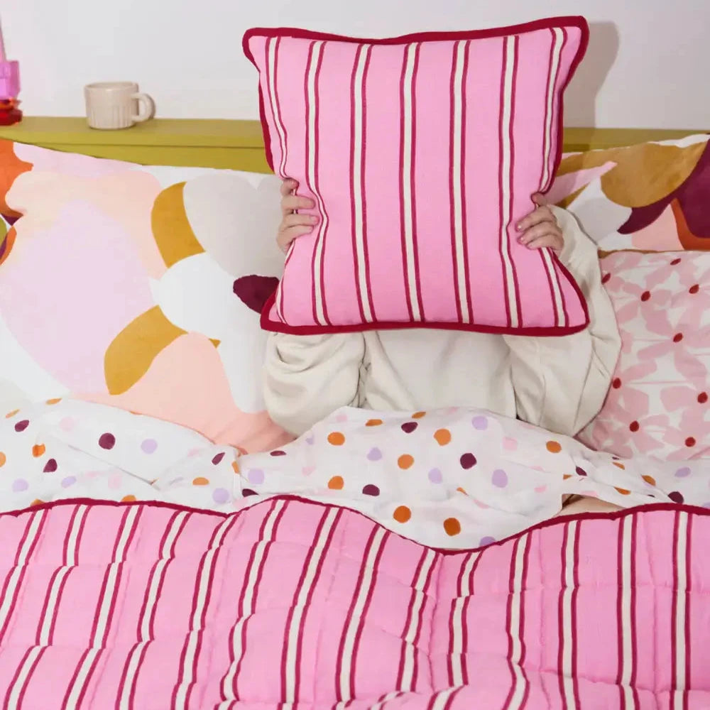 Raspberry Stripe Quilted Throw-FurniturebyDesign.