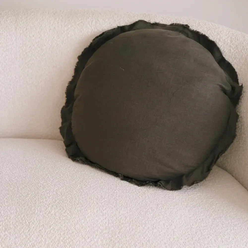 Flax Linen Round Feather Filled Cushion