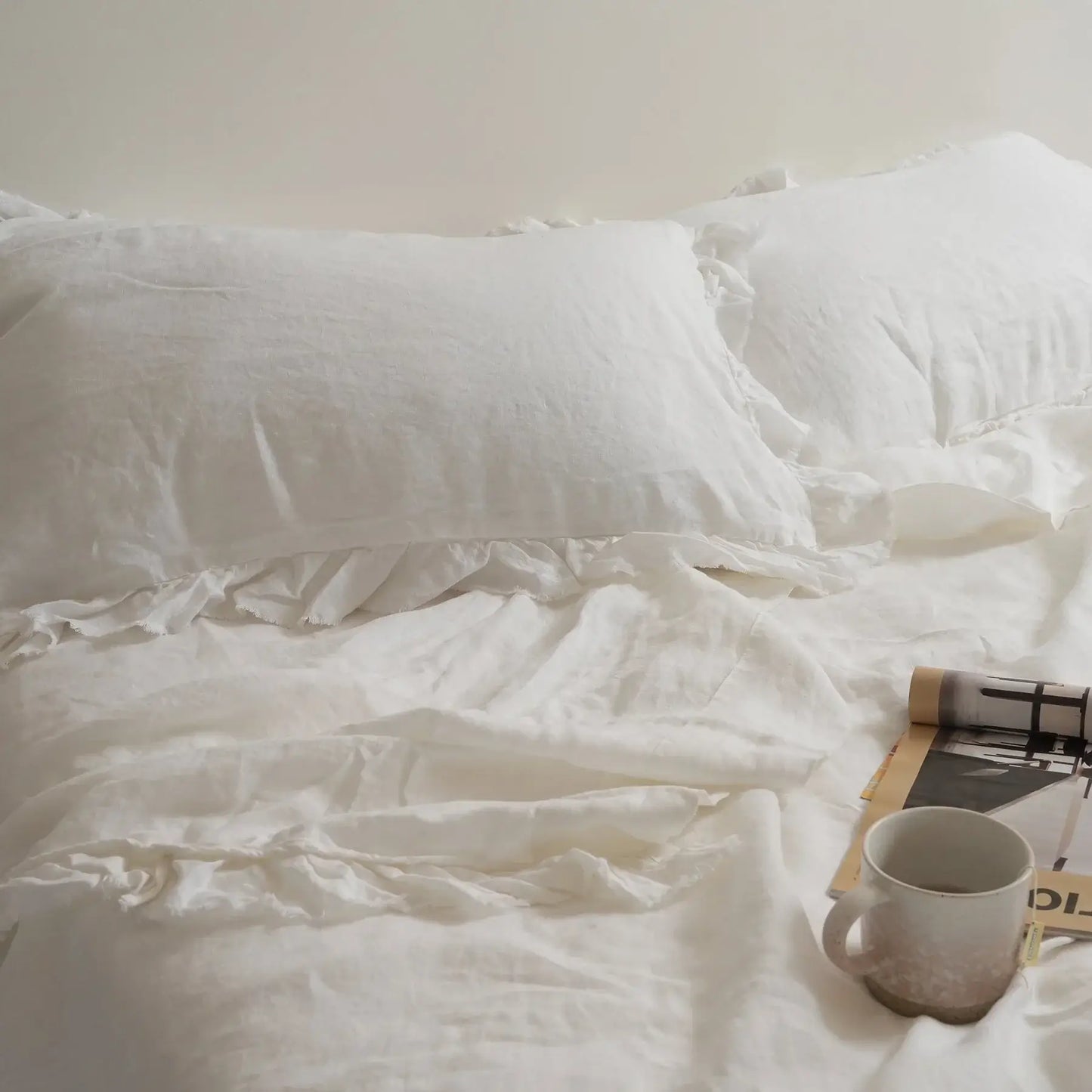 French Flax Ruffle Pillowcases-FurniturebyDesign.