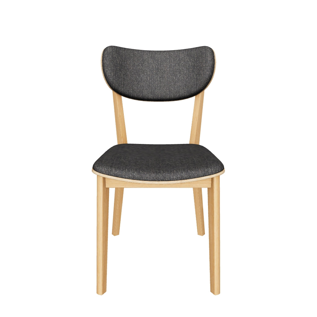 Zurich Dining Chair with sleek upholstery and oak caps, offering back-hugging comfort and contemporary style made with FSC timber.