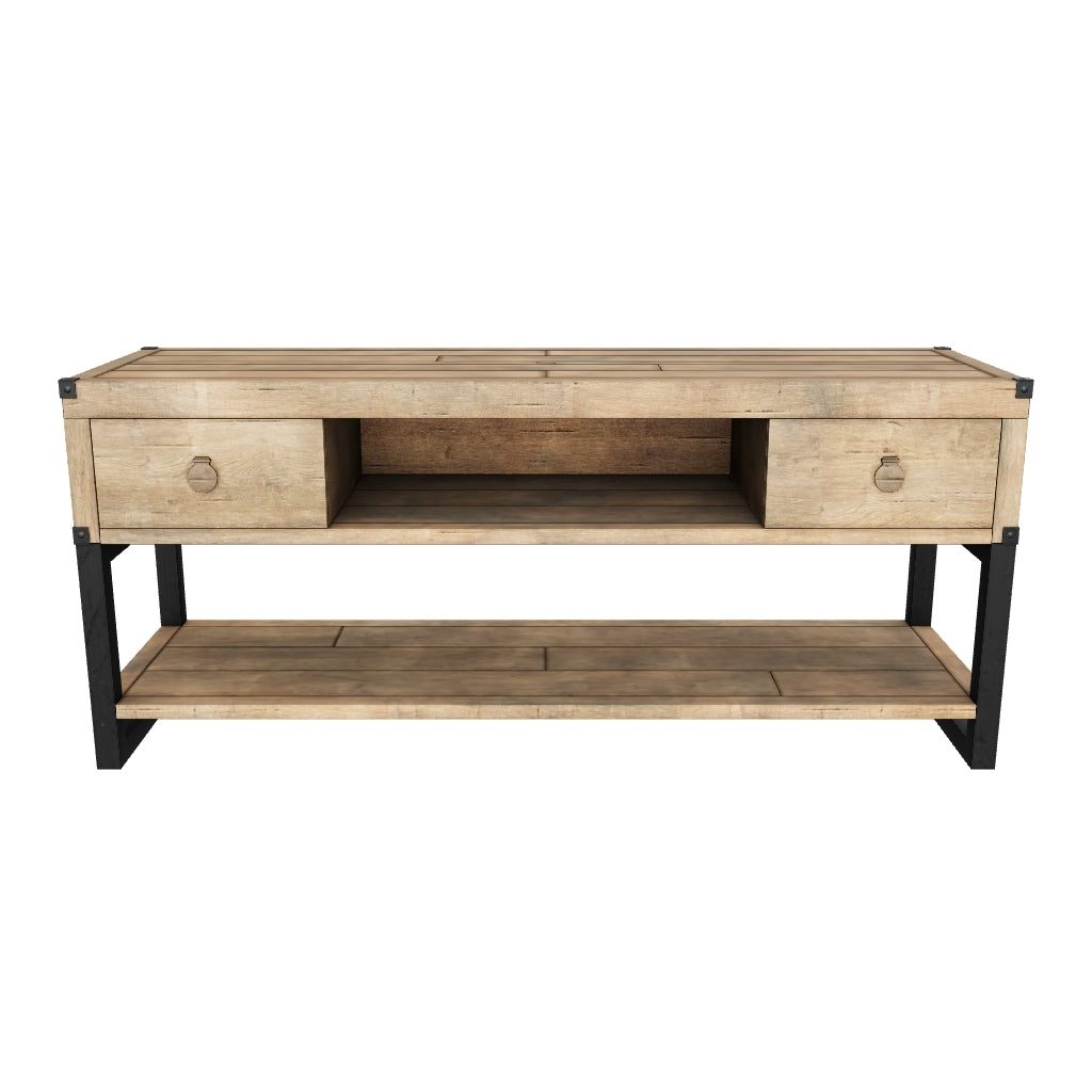 Woodenforge Entertainment Unit by P.G.T. crafted from sustainable reclaimed wood, featuring eco-friendly design and rustic charm.
