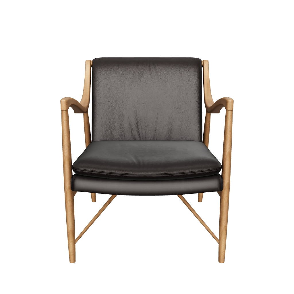 Mid-century Finn Armchair with leather upholstery and ash wood frame, inspired by Finn Juhl 45.