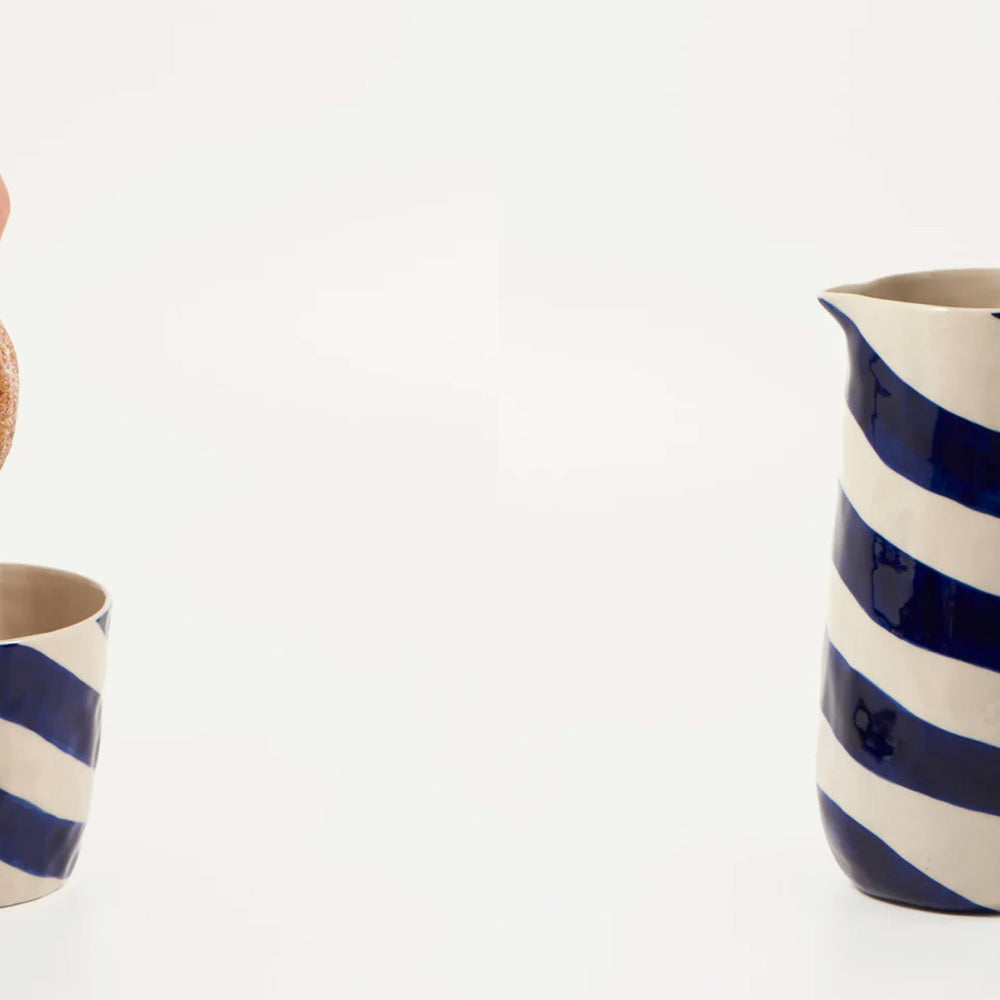 Blue Striped Jug and Tumbler