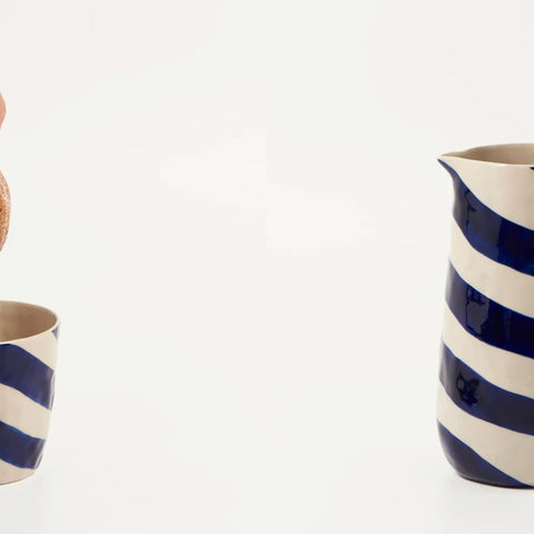 Blue Striped Jug and Tumbler