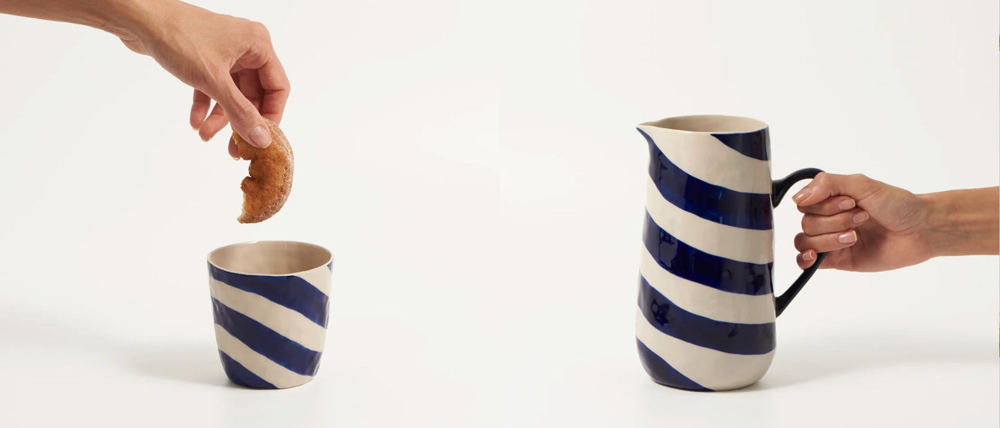 Blue Striped Jug and Tumbler