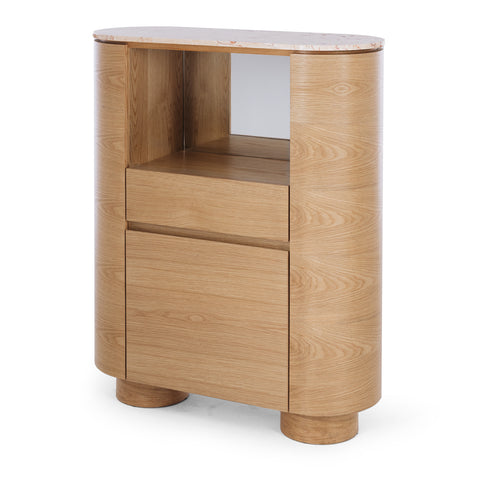 Akita natural oak bar cabinet with Turkish Rose marble top, view 1