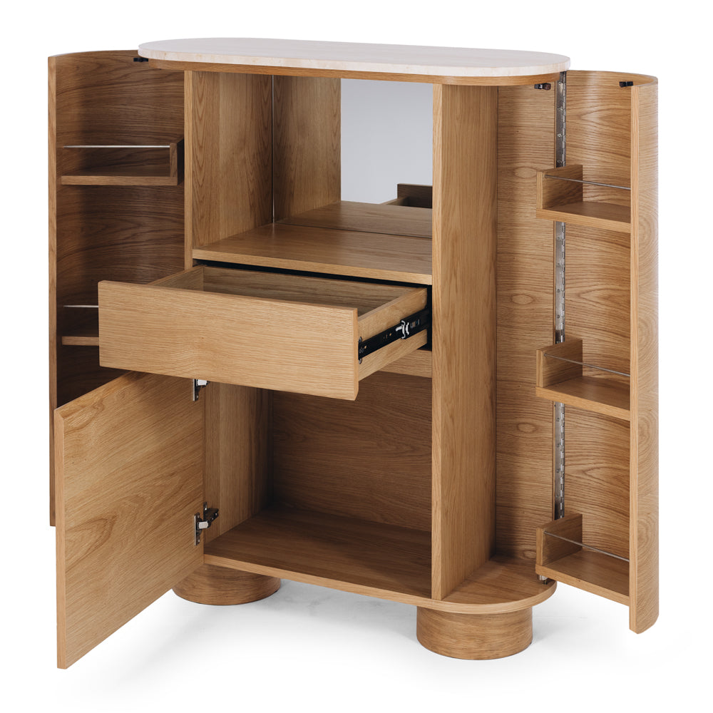 Akita Natural Oak Bar Cabinet  (Turkish Rose Top)