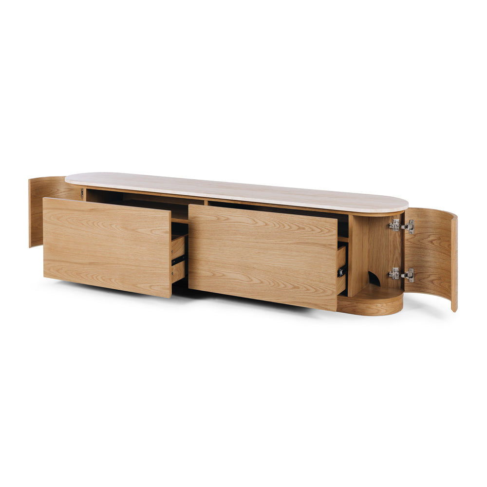 Akita Natural Oak Entertainment Unit (Travertine Top)