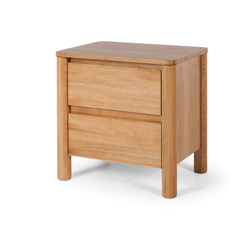 Meiko two drawer oak bedside table, product view