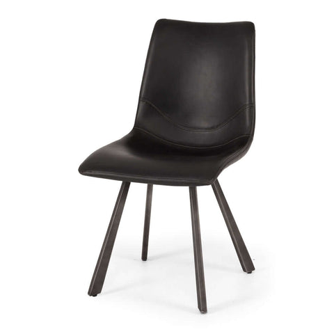 Black Rustic dining chair with curved padded seat and metal frame