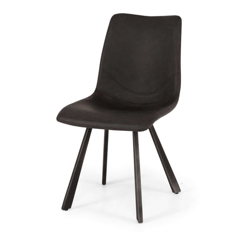 Grey Rustic dining chair with curved padded seat and metal frame