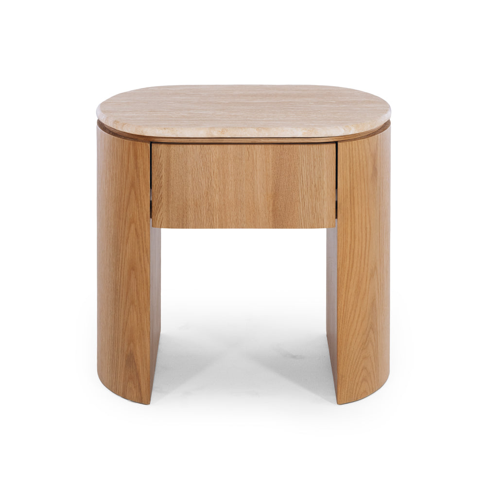 
                      
                        Clover 1 Drawer Bedside - Travertine Top
                      
                    