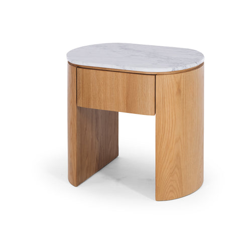 Clover oak and Carrara marble bedside table, product view