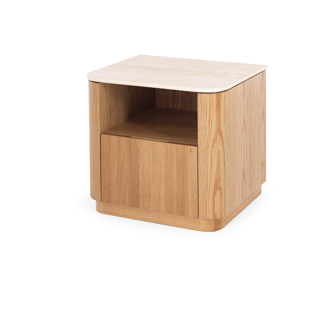 Stash 1 Drawer Bedside - Travertine Top