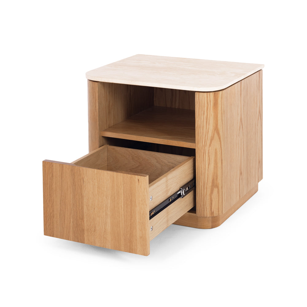 Stash 1 Drawer Bedside - Travertine Top