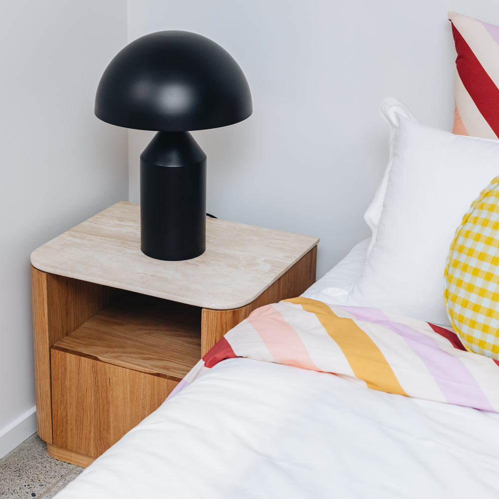 
                      
                        Stash 1 Drawer Bedside - Travertine Top
                      
                    