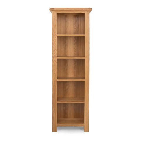 Salisbury narrow oak bookcase, angled view