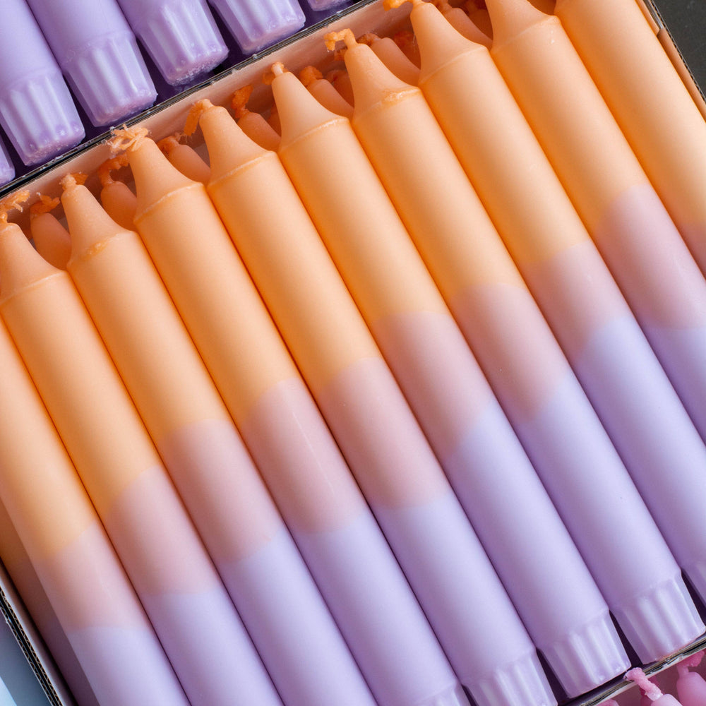 Taper Candles - Pastel Orange & Purple