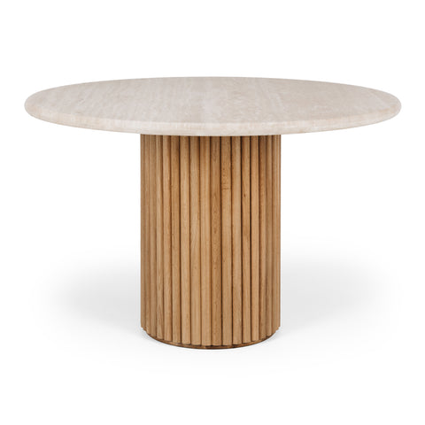 Rho Travertine and Oak Dining Table front view
