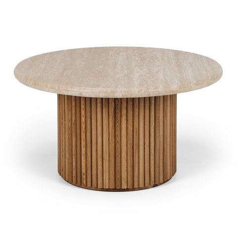 Rho Travertine and Oak Coffee Table front view