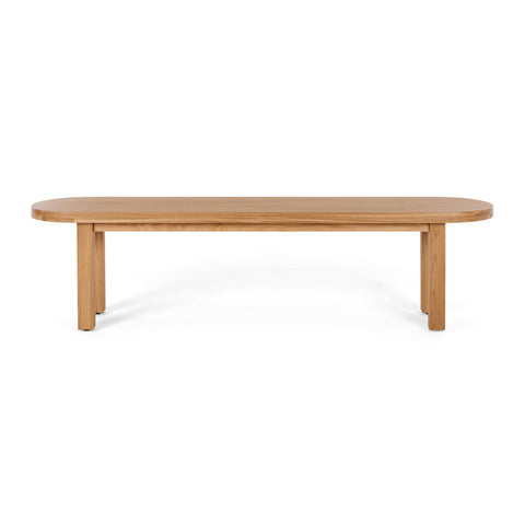 Arc oak dining bench, front view