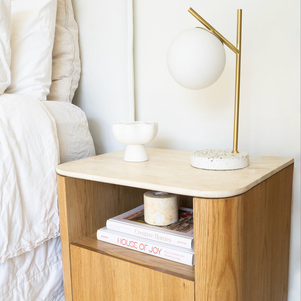 
                      
                        Stash 1 Drawer Bedside - Travertine Top
                      
                    