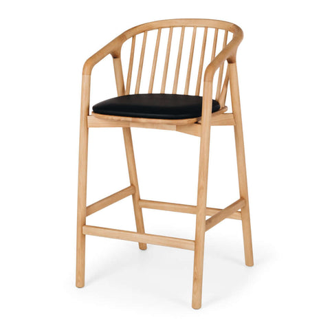 Nord natural oak high-back bar stool, angled front view