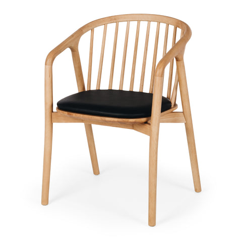 Nord natural oak dining chair with black seat pad, angled front view