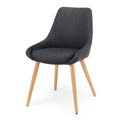 Dark grey Bari dining chair with natural oak legs, front angled view