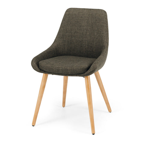 Green Bari dining chair with natural oak legs, front angled view