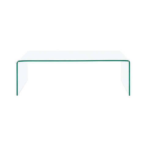 Ghost clear glass coffee table, angled view