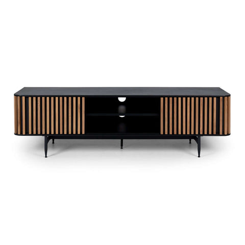 Linea oak and black entertainment unit, front view
