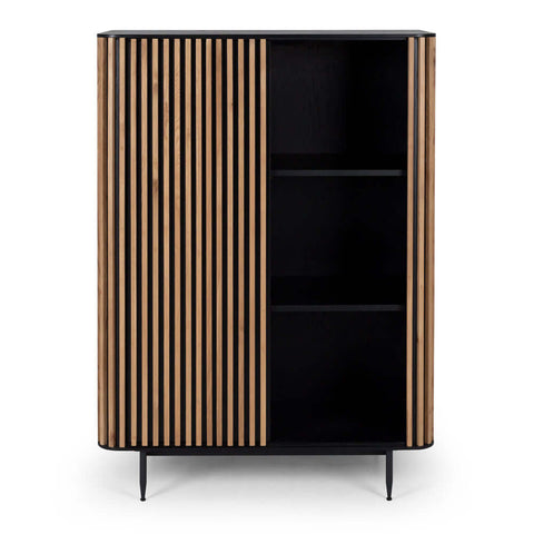 Linea oak and black highboard, front view