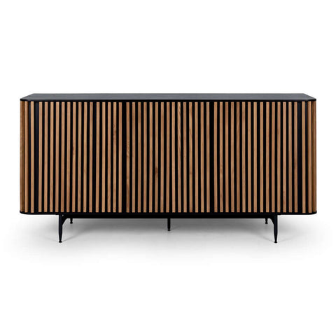 Linea sideboard front view in black and natural oak