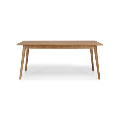 Reeves Dining Table in solid smoked oak with tapered legs, showcasing natural grain and elegant design.