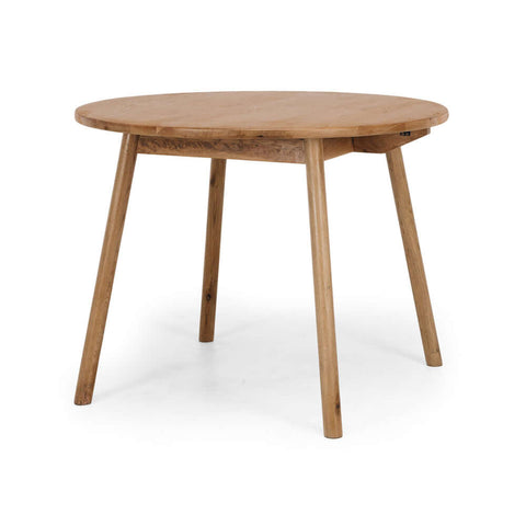 Reeves compact round smoked-oak dining table, angled view